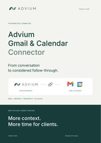 Cover of the Advium Gmail & Calendar Connector guide